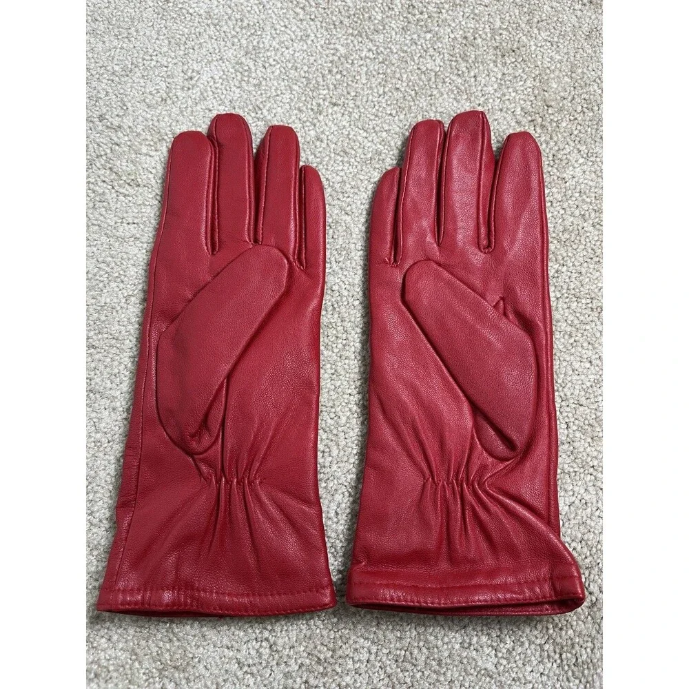 ADRIENNE VITTADINI Size L Red Leather Wmns Gloves 3M Thinsulate Lining Read
